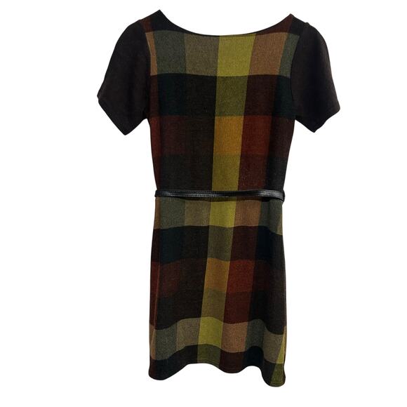 Retro Fall Plaid Dress Yumi‎ Mod Colorblock Belted Mini Size S - Picture 4 of 7